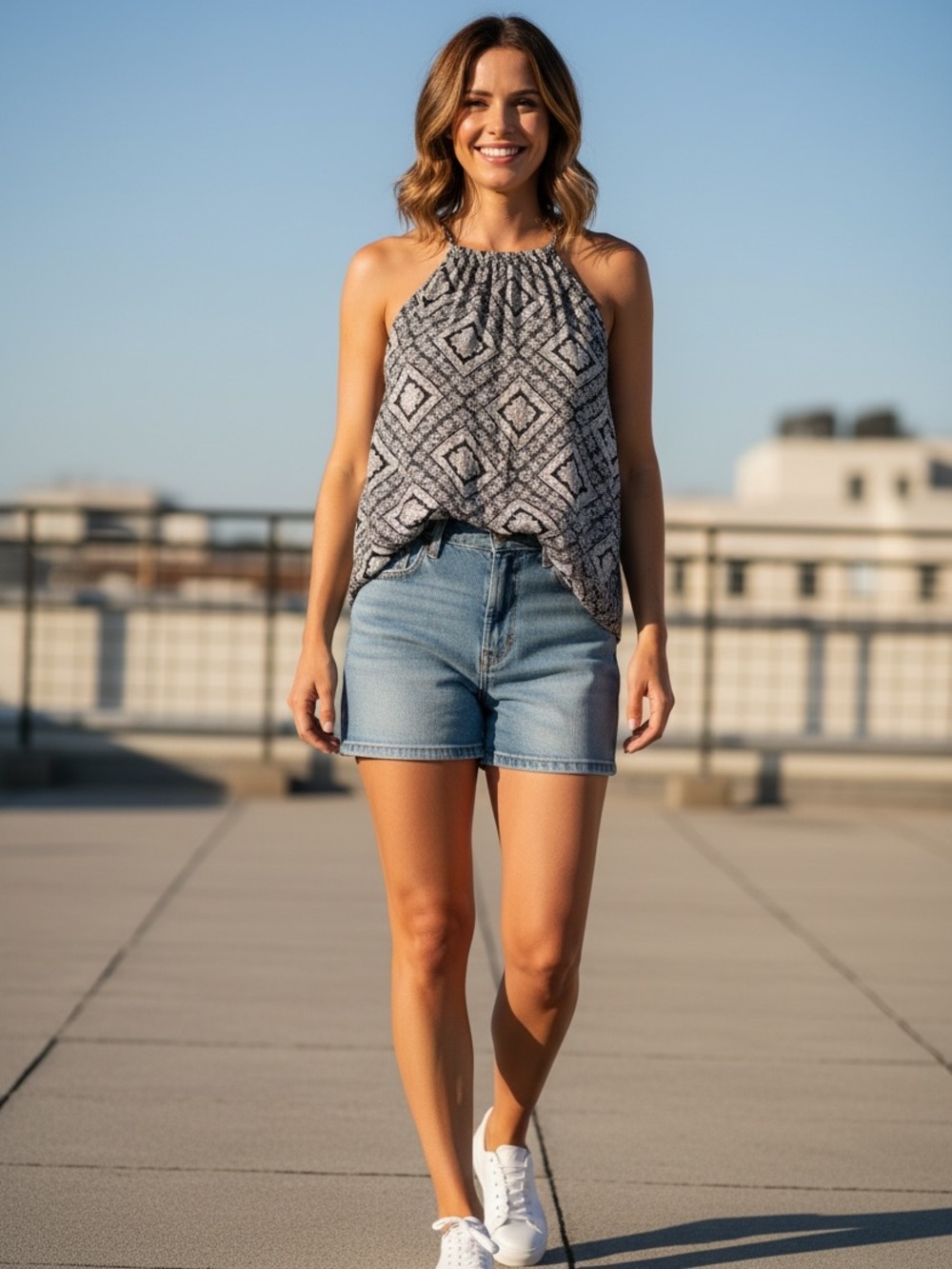 Tres Bien Black & White Halter Tank Top